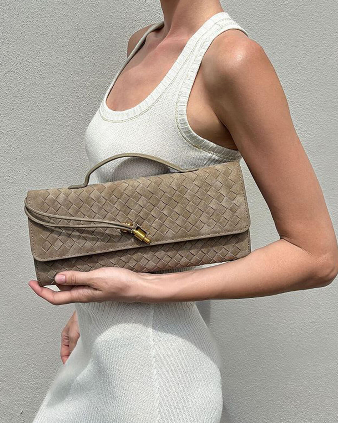 Bianca Faux Suede Bag with Golden Tie Knot Detail – view 9
