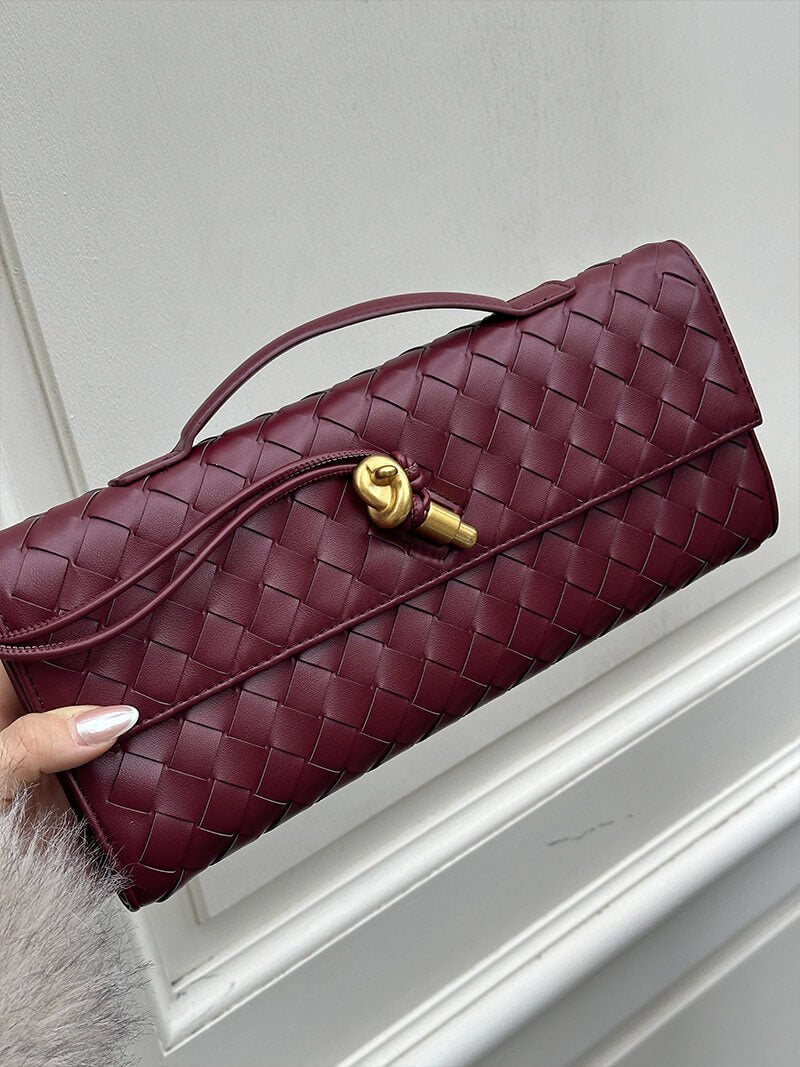 Bianca Woven Vegan Leather Knot Handbag with Gold-Tone Toggle – view 5