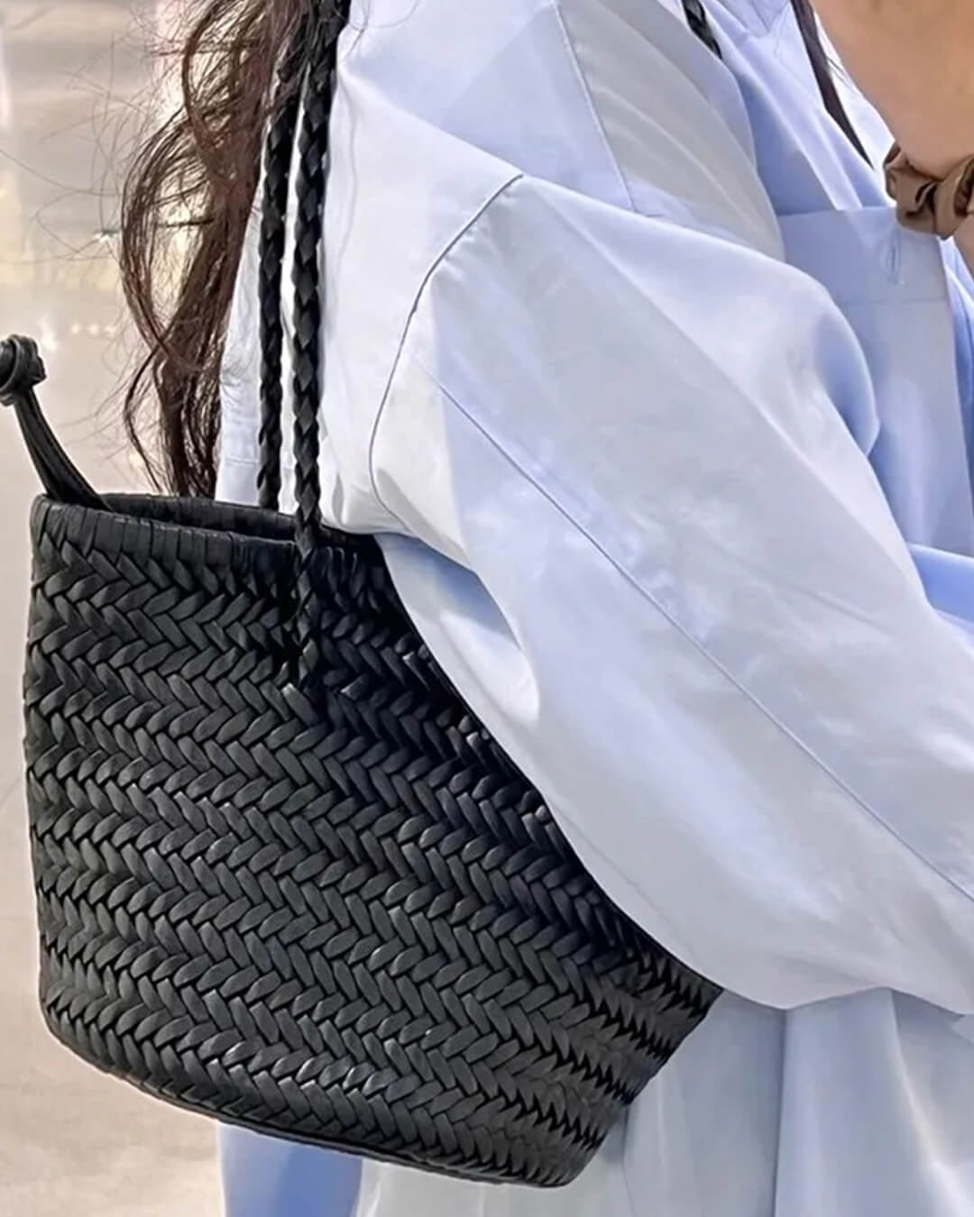 Blair Braided Vegan Leather Bucket Shoulder Bag – view 9