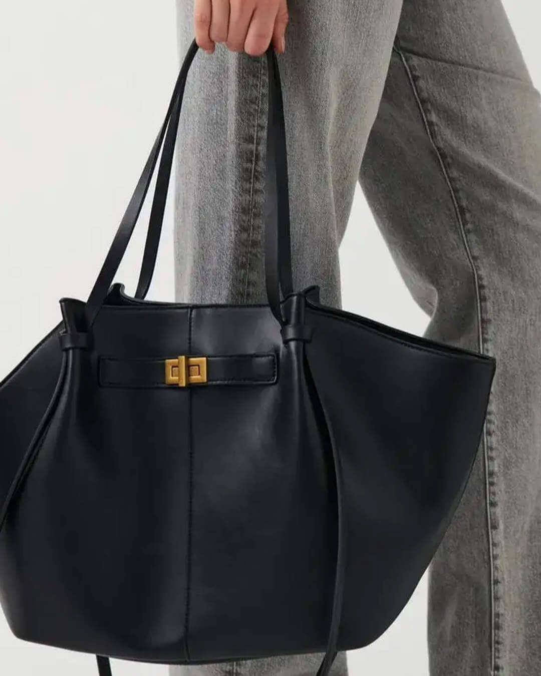 Brianna Trapeze PU Leather Shoulder Tote with Metal Lock