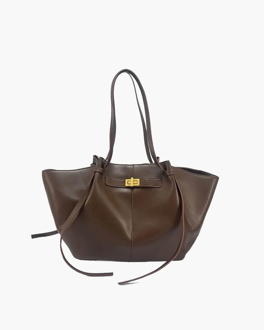 Brianna Trapeze PU Leather Shoulder Tote with Metal Lock