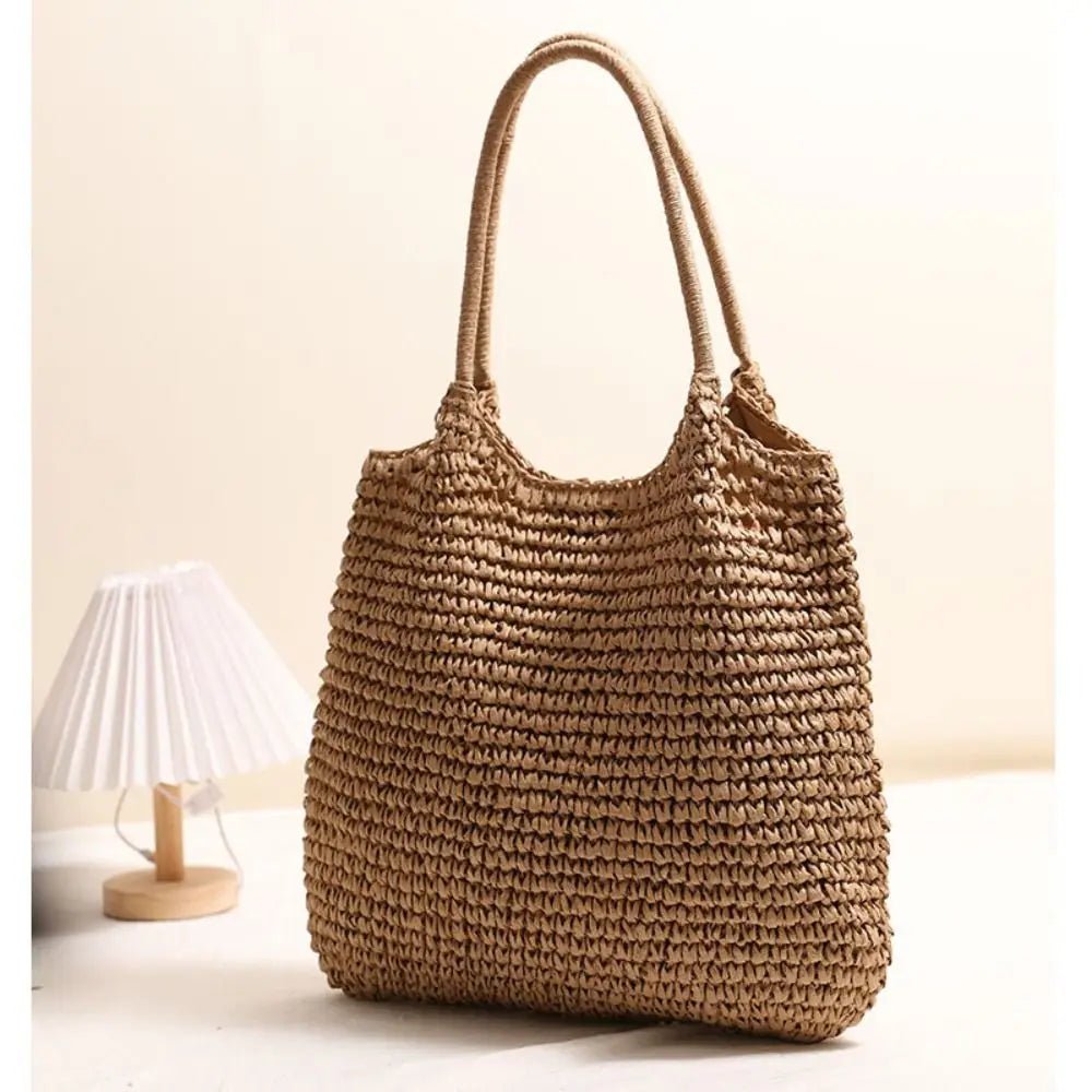 Brielle Woven Straw Square Beach Tote with Shoulder Straps – view 5