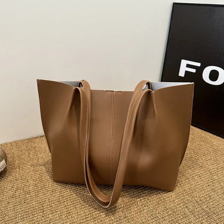 Calista Retro Soft Faux Leather Open Top Tote Bag