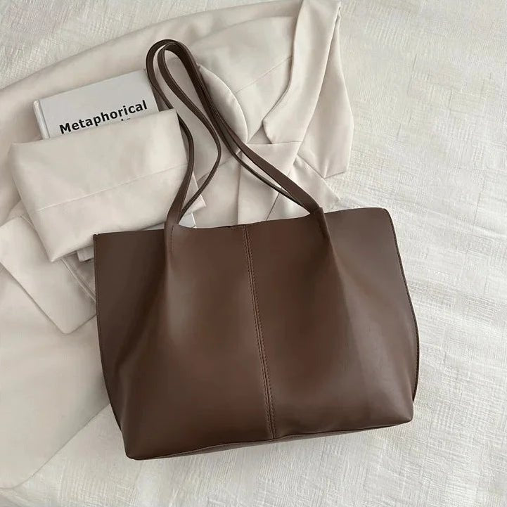 Calista Retro Soft Faux Leather Open Top Tote Bag – view 10