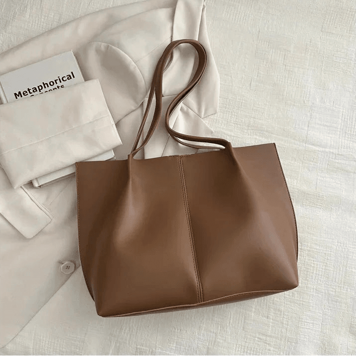 Calista Retro Soft Faux Leather Open Top Tote Bag