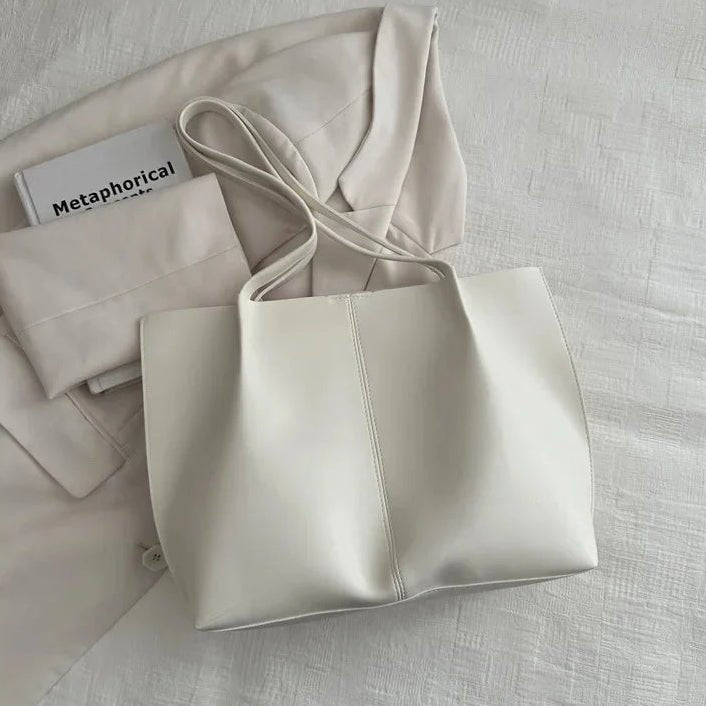 Calista Retro Soft Faux Leather Open Top Tote Bag