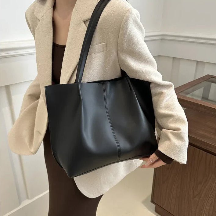 Calista Retro Soft Faux Leather Open Top Tote Bag