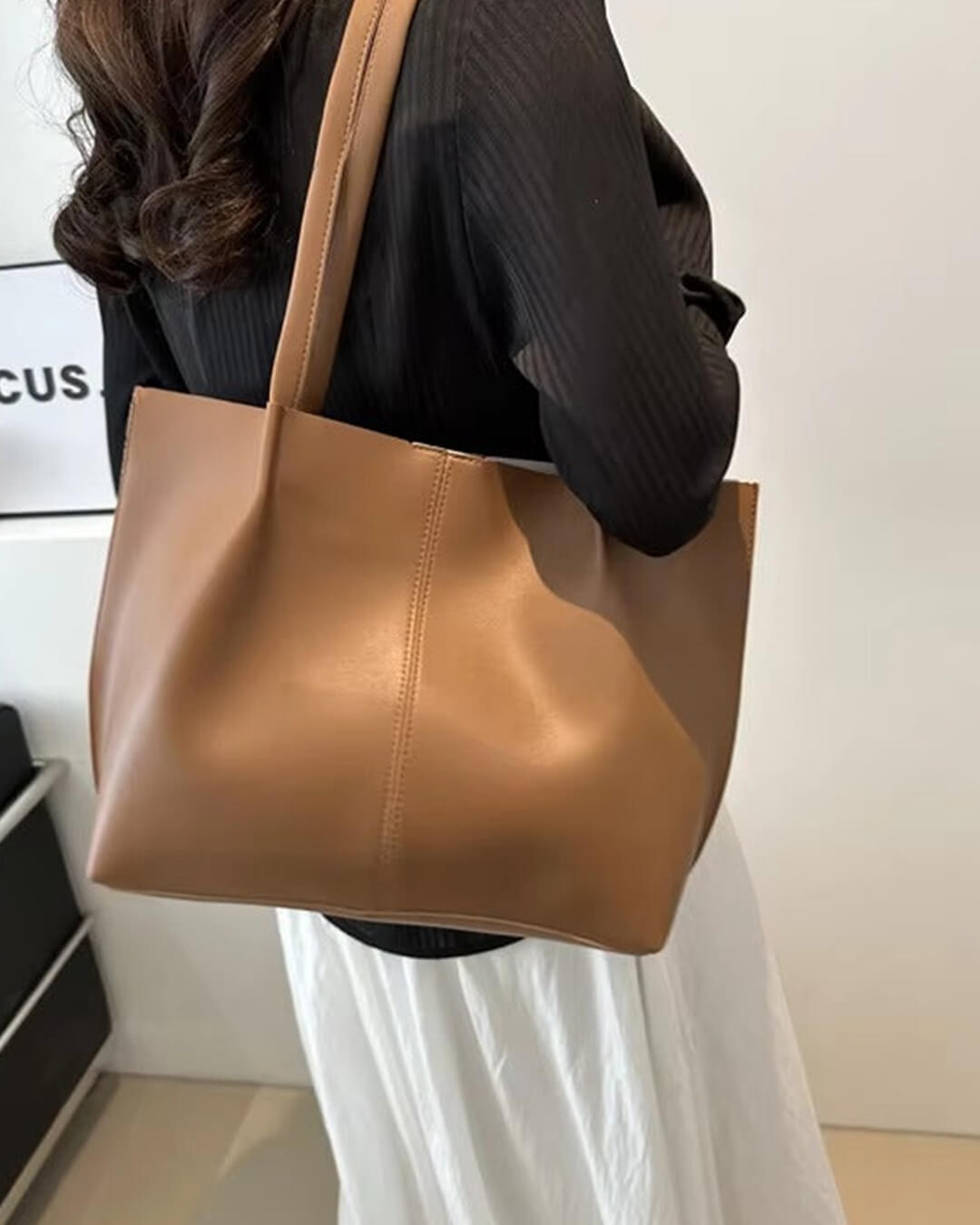 Calista Retro Soft Faux Leather Open Top Tote Bag