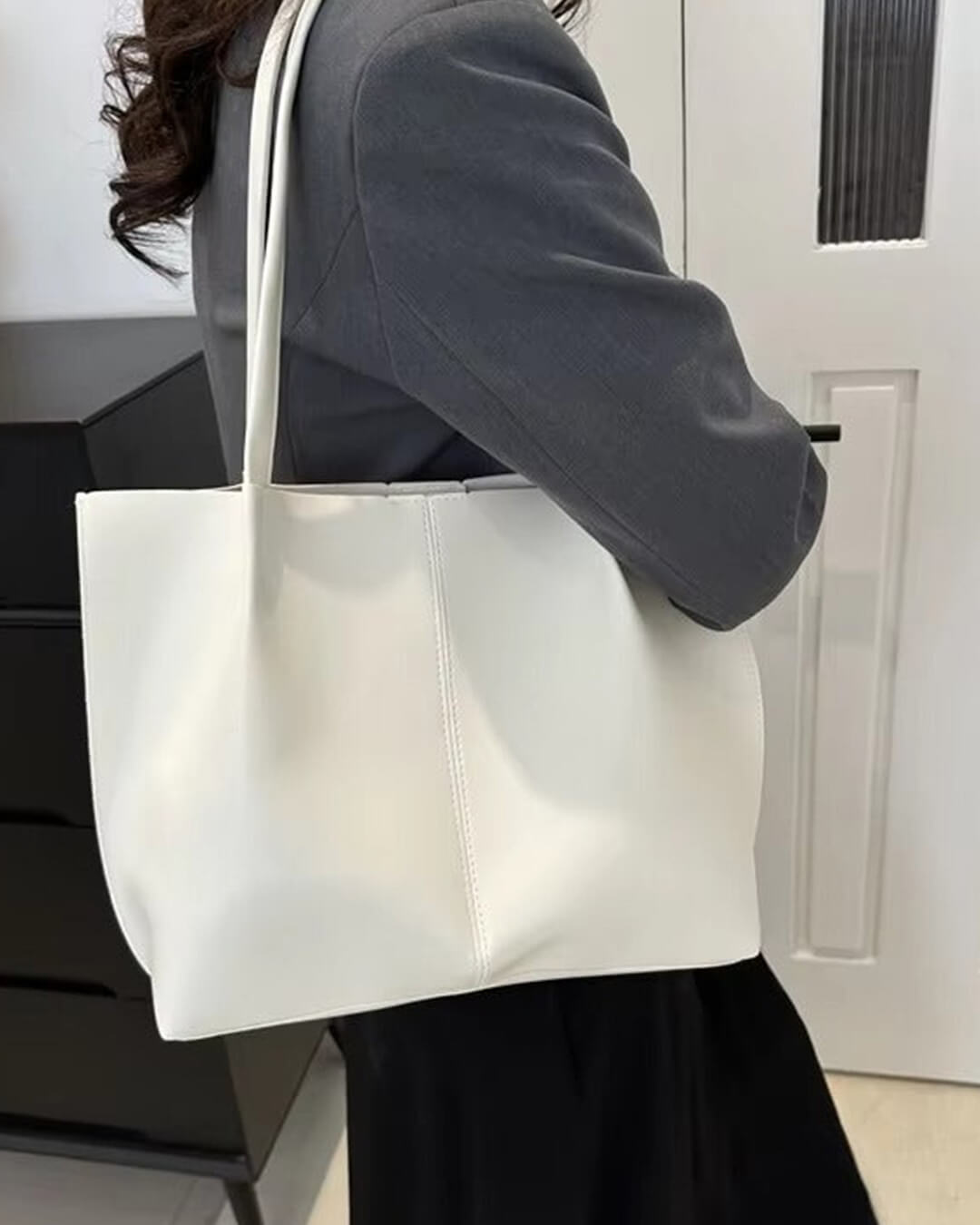 Calista Retro Soft Faux Leather Open Top Tote Bag