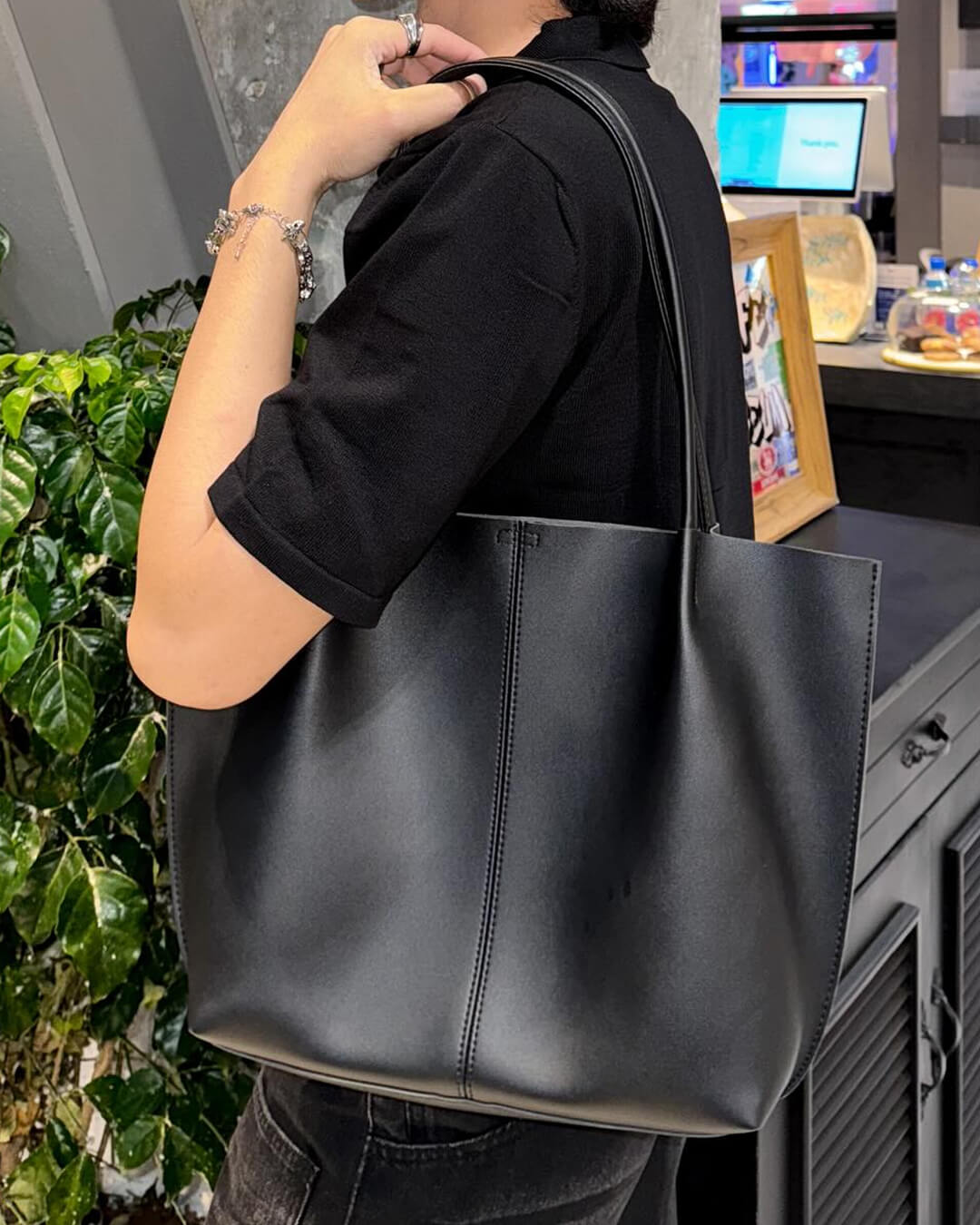 Calista Retro Soft Faux Leather Open Top Tote Bag – view 2