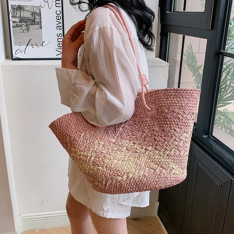 Camille French-Inspired Hand-Woven Raffia Tote Bag
