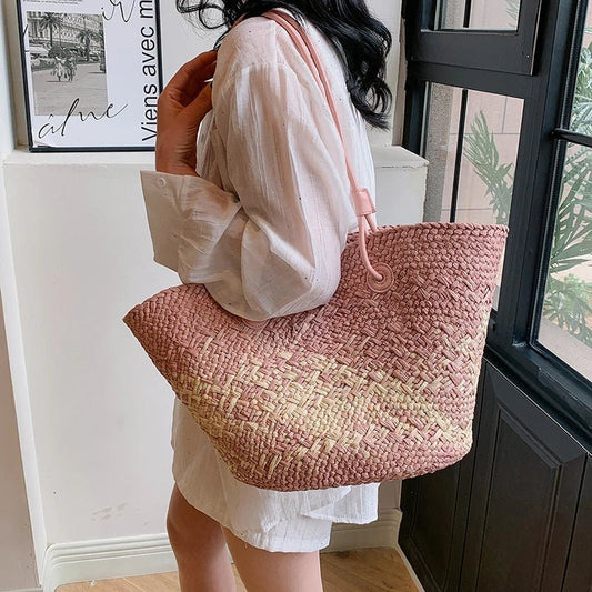 Camille French-Inspired Hand-Woven Raffia Tote Bag