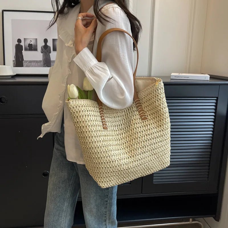 Celeste Hand-Woven Natural Straw Bohemian Beach Tote – view 3
