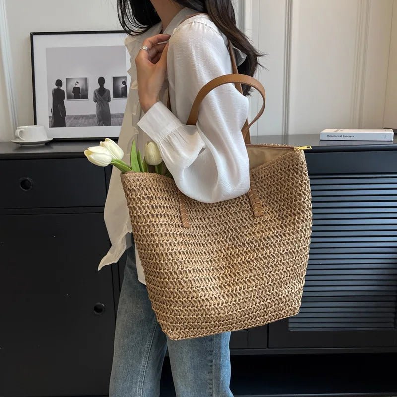 Celeste Hand-Woven Natural Straw Bohemian Beach Tote – view 1