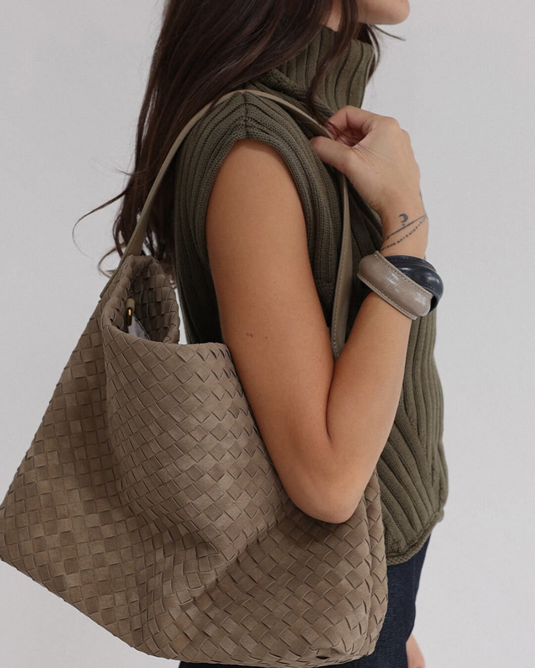 Marceline Structured Faux Suede Open-Top Tote Bag