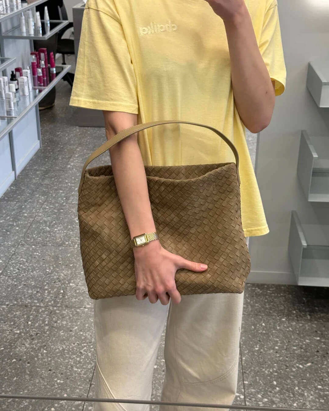Marceline Structured Faux Suede Open-Top Tote Bag – view 12