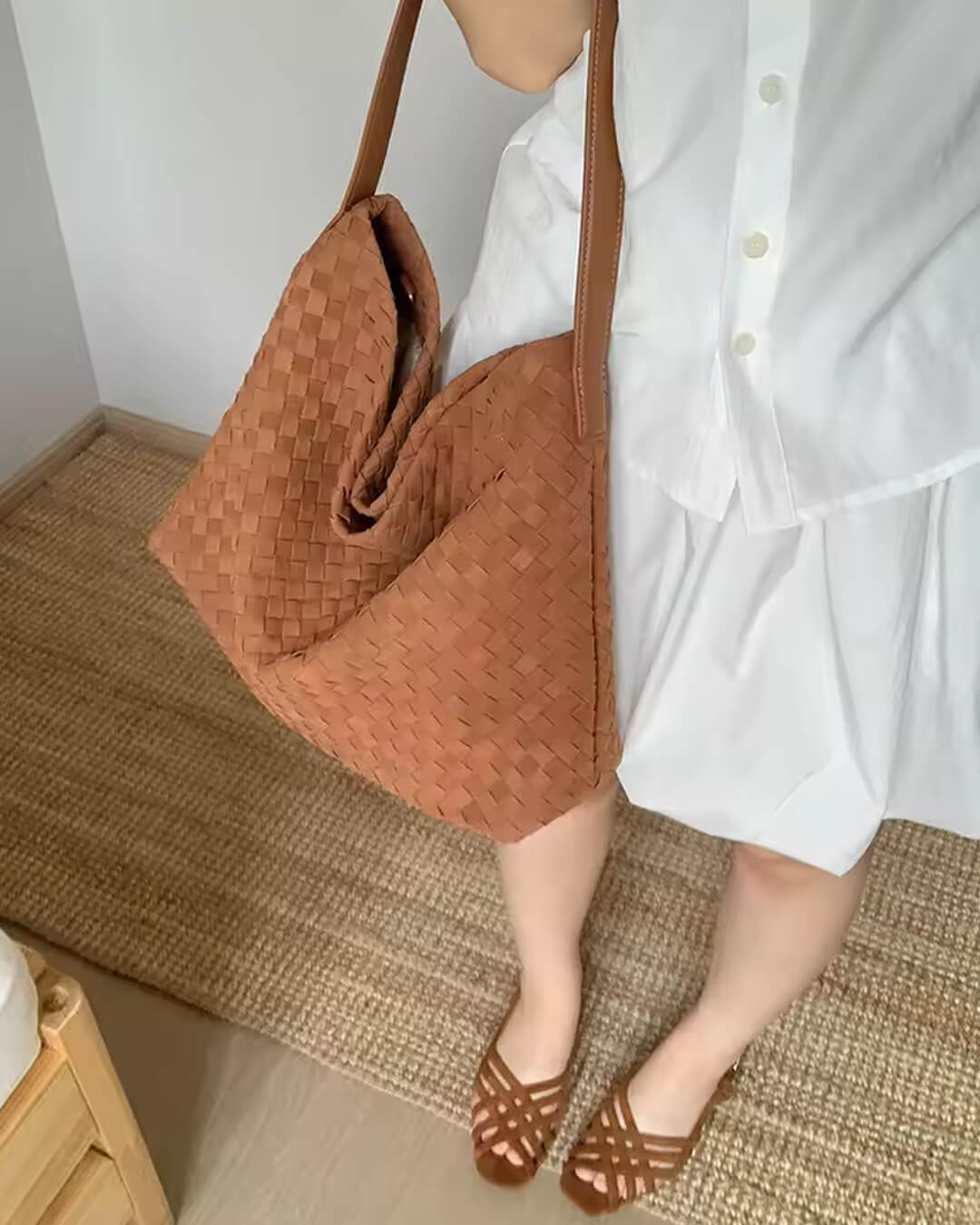 Marceline Structured Faux Suede Open-Top Tote Bag – view 13
