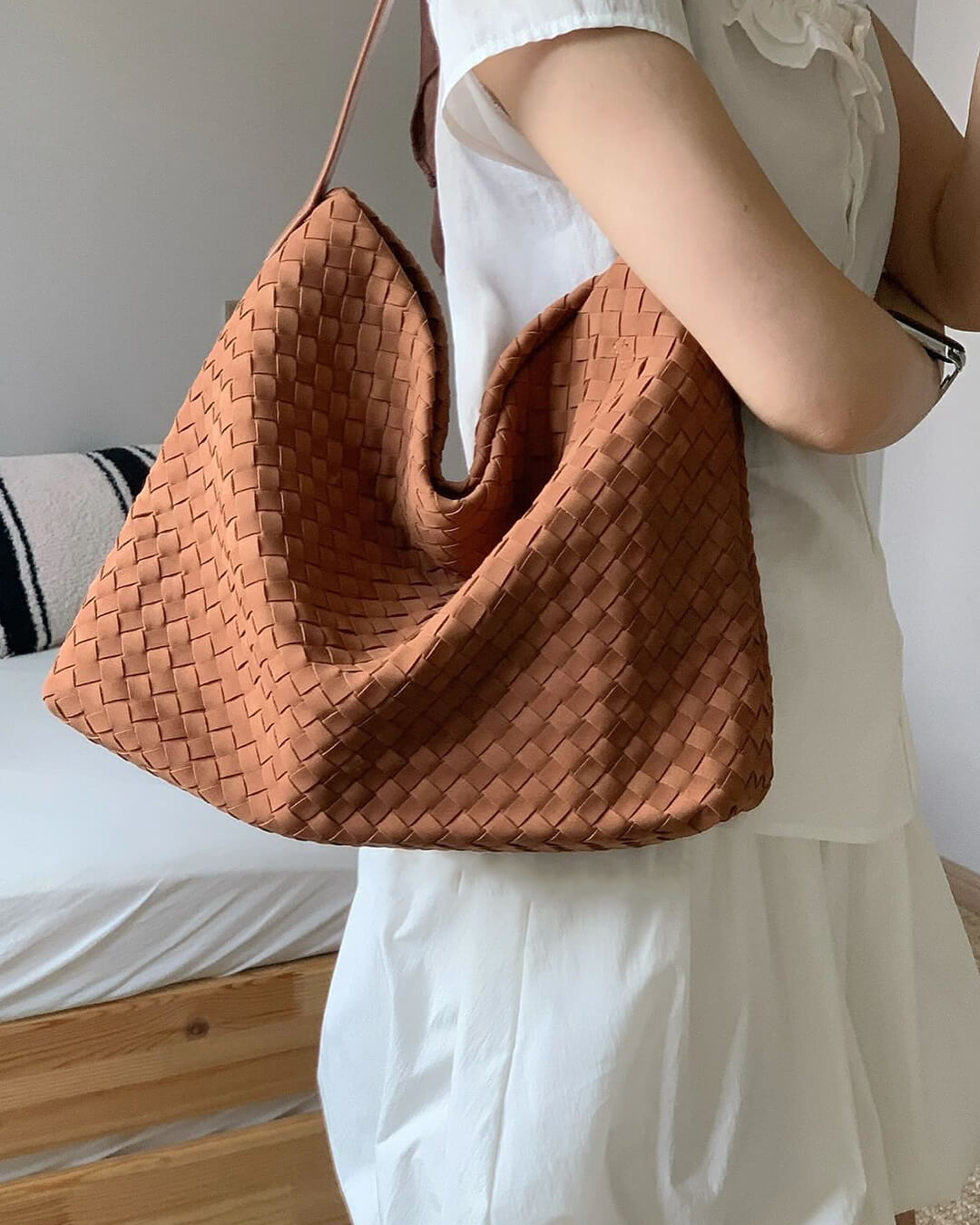 Marceline Structured Faux Suede Open-Top Tote Bag – view 10