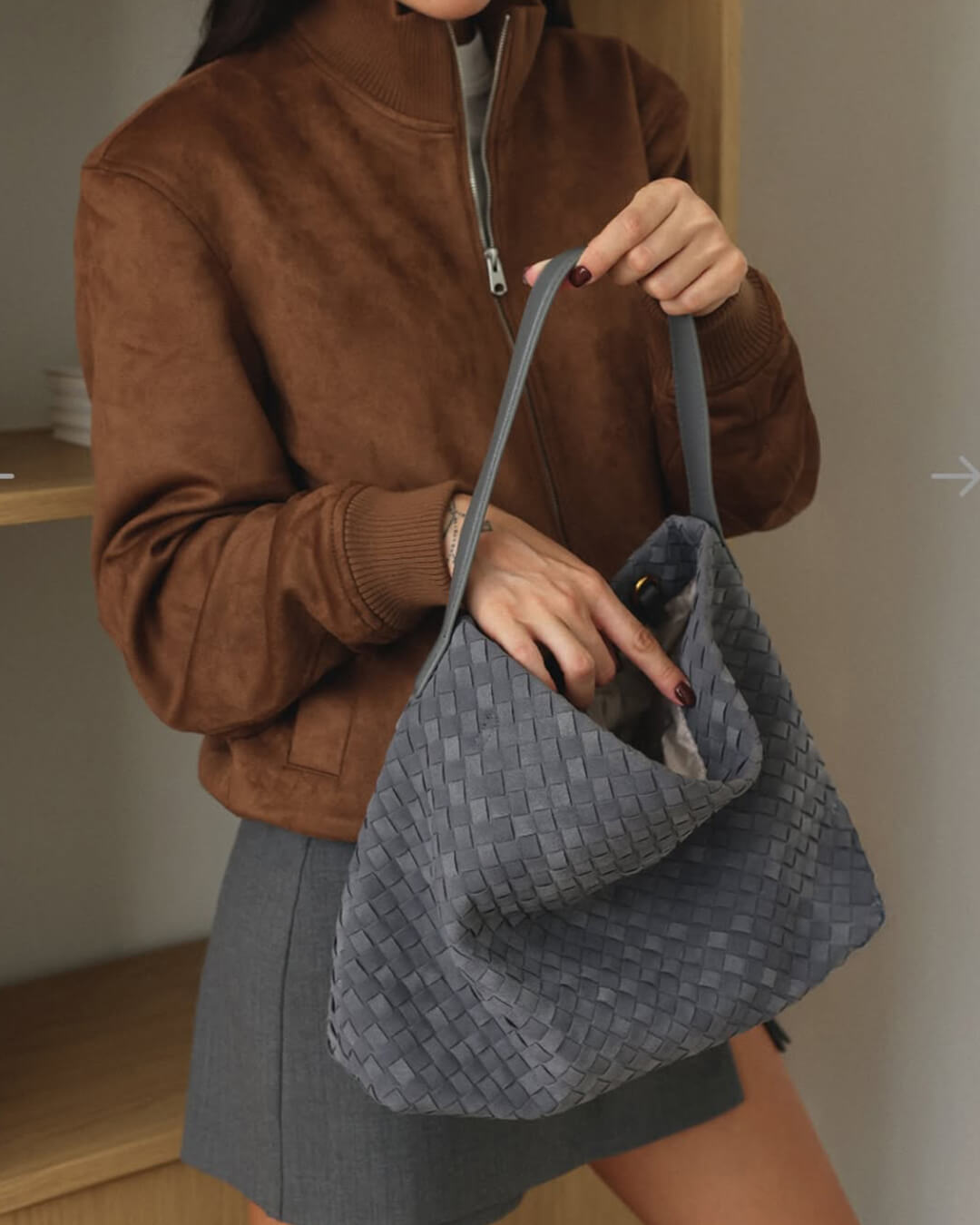 Marceline Structured Faux Suede Open-Top Tote Bag