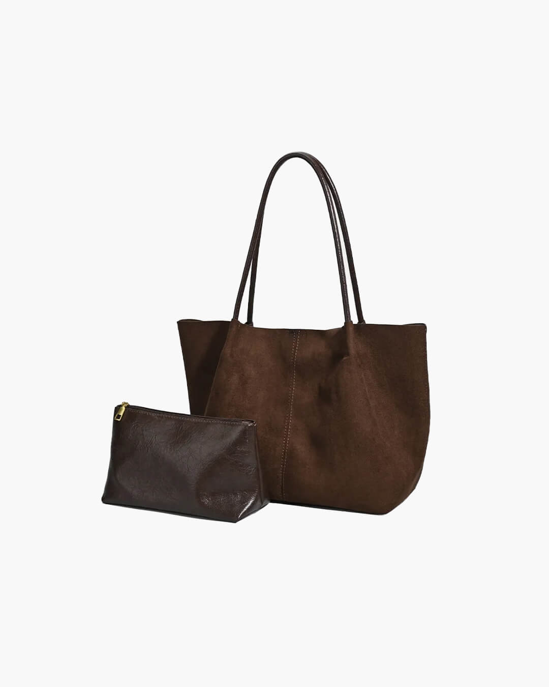 Cheska Retro Faux Suede Tote Bag with Matching Pouch