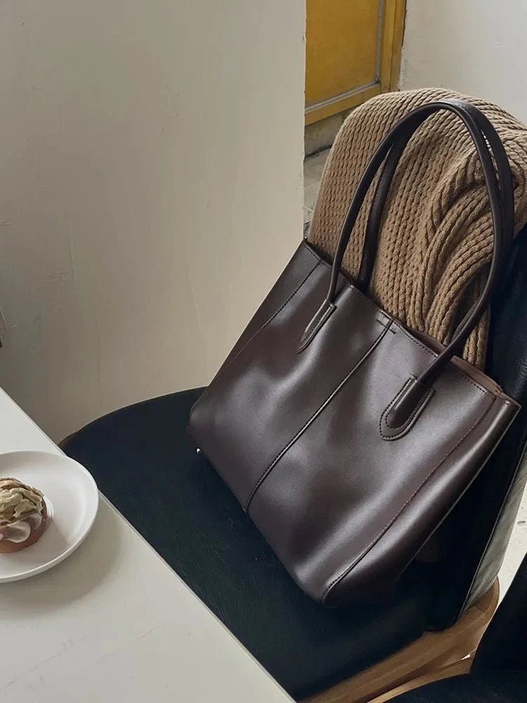 Cindy Structured PU Leather Tote Bag with Zip Closure