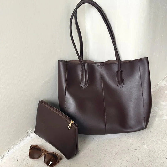 Cindy Structured PU Leather Tote Bag with Zip Closure