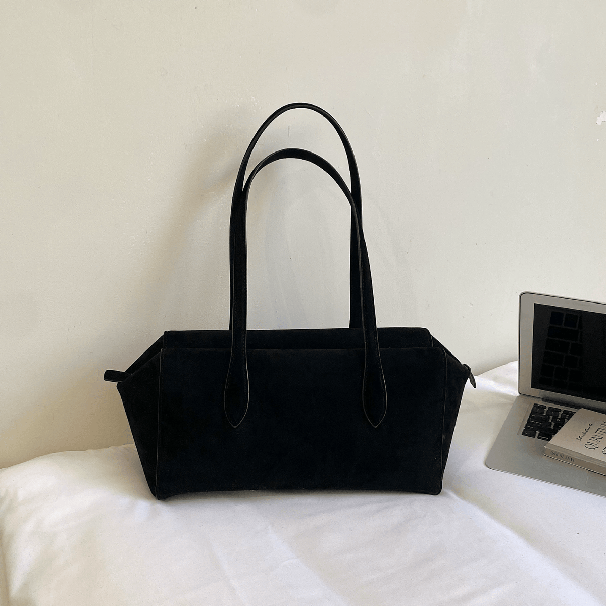 Claudine Structured Faux Suede Underarm Shoulder Bag