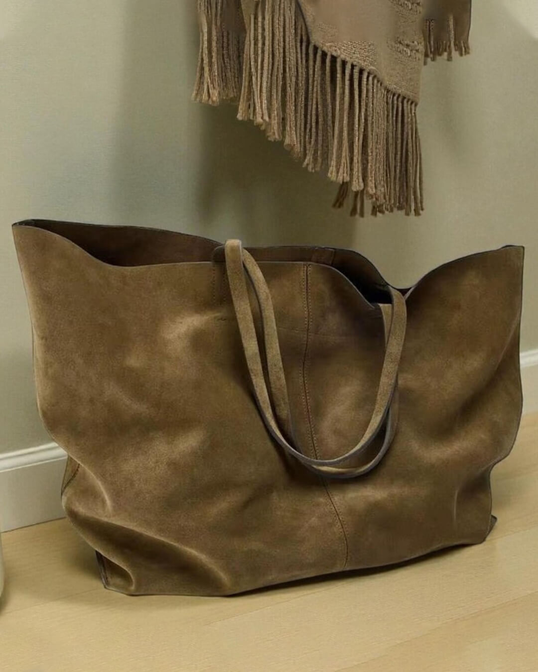 Cynthia Large Faux Suede Tote Bag with Shoulder Straps