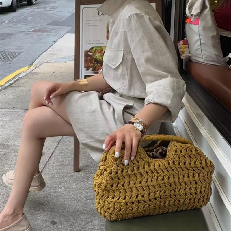 Bianca Natural Woven Rattan Tote with Shoulder Straps