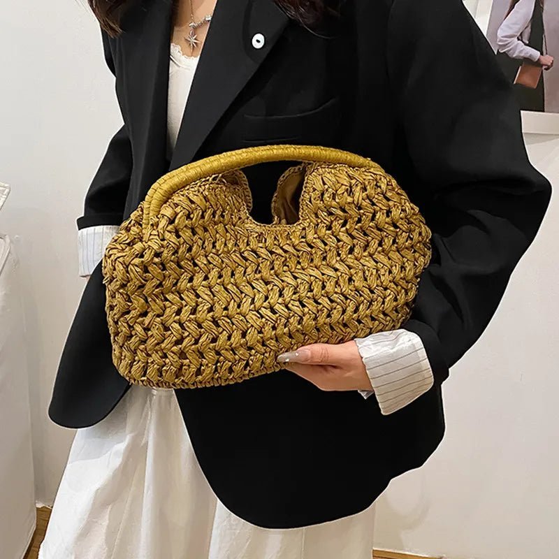 Bianca Natural Woven Rattan Tote with Shoulder Straps
