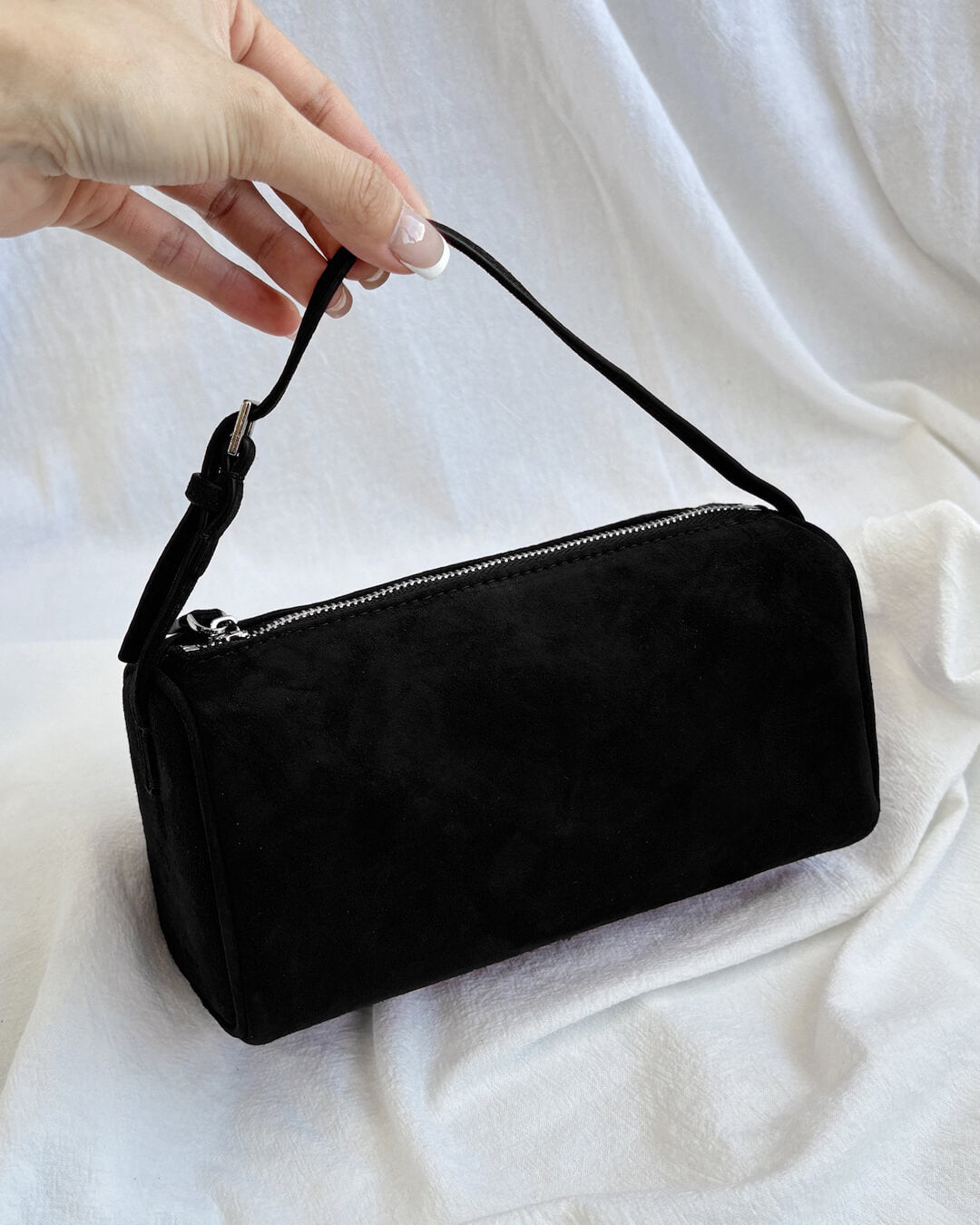 Danika Faux Suede Trapezoid Mini Bag with Top Handle – view 5