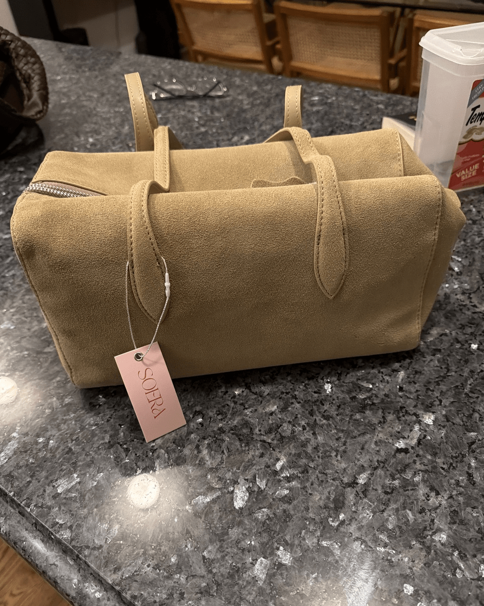 Elena Vegan Leather Bowling Shoulder Bag with Faux Suede Lining – view 5