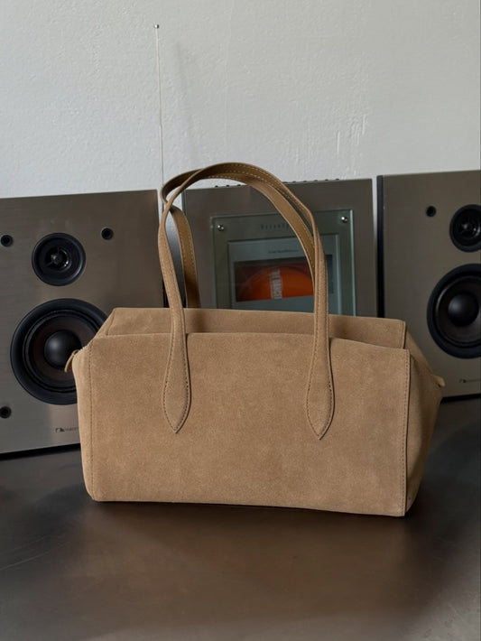 Elena Vegan Leather Bowling Shoulder Bag with Faux Suede Lining