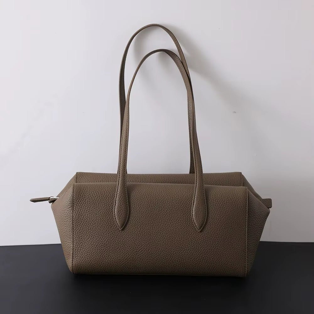 Elena Vegan Leather Bowling Shoulder Bag with Faux Suede Lining
