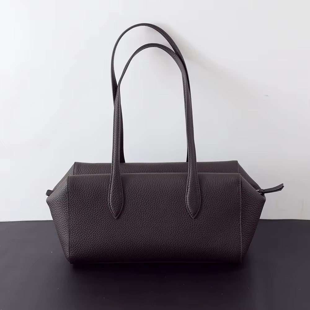 Elena Vegan Leather Bowling Shoulder Bag with Faux Suede Lining
