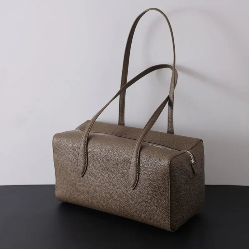 Elena Vegan Leather Bowling Shoulder Bag with Faux Suede Lining – view 7