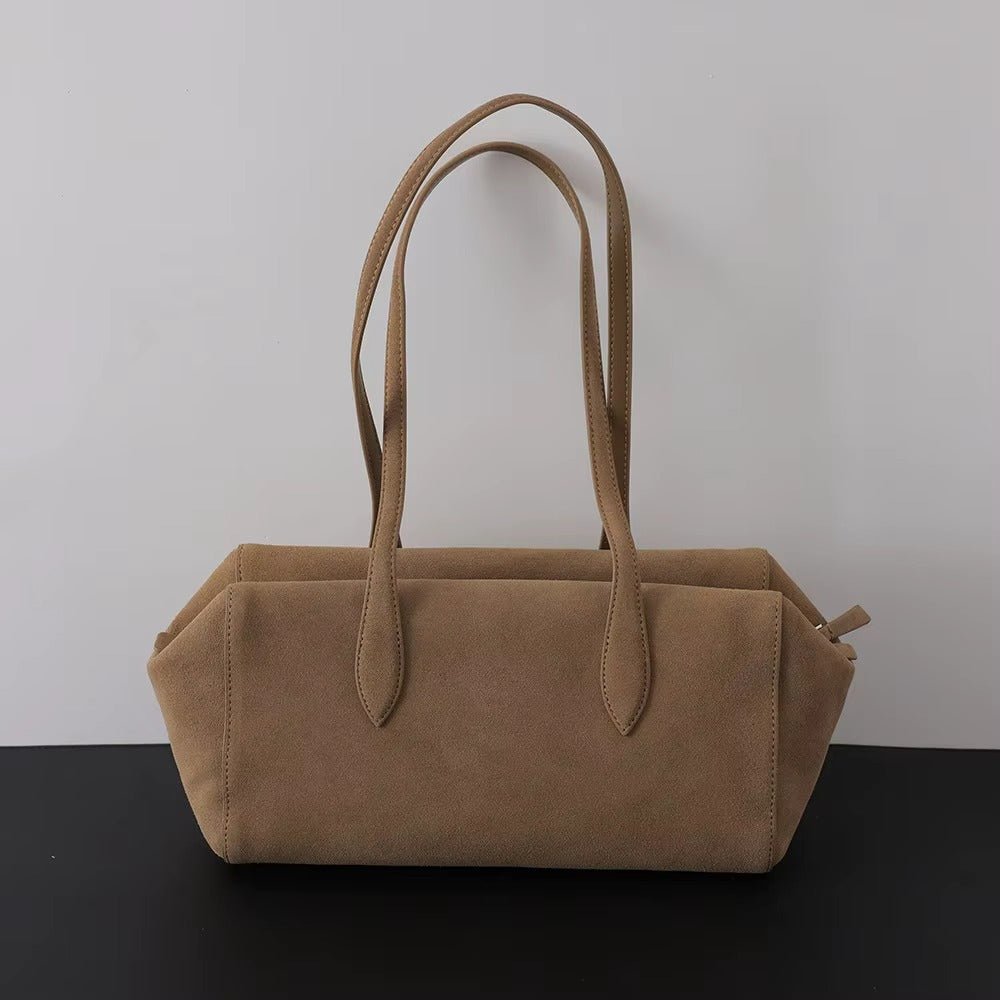 Elena Vegan Leather Bowling Shoulder Bag with Faux Suede Lining