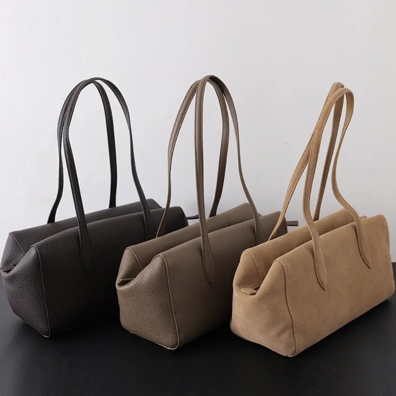 Elena Vegan Leather Bowling Shoulder Bag with Faux Suede Lining – view 6