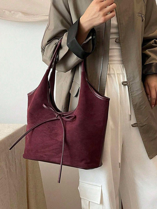 Florence Faux Suede Hobo Shoulder Bag with Bow Detail