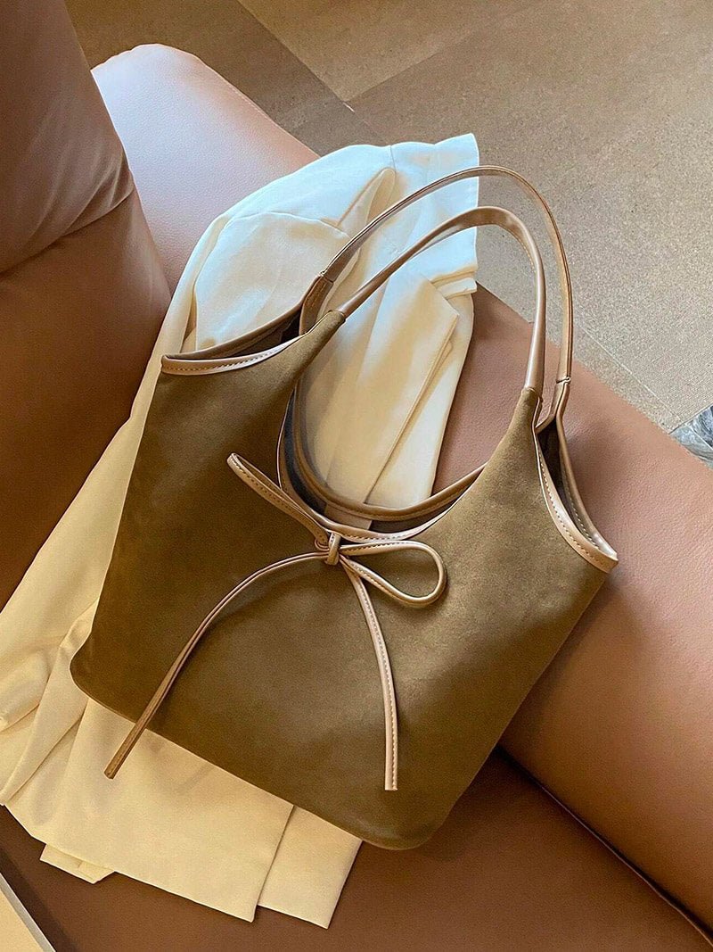 Florence Faux Suede Hobo Shoulder Bag with Bow Detail