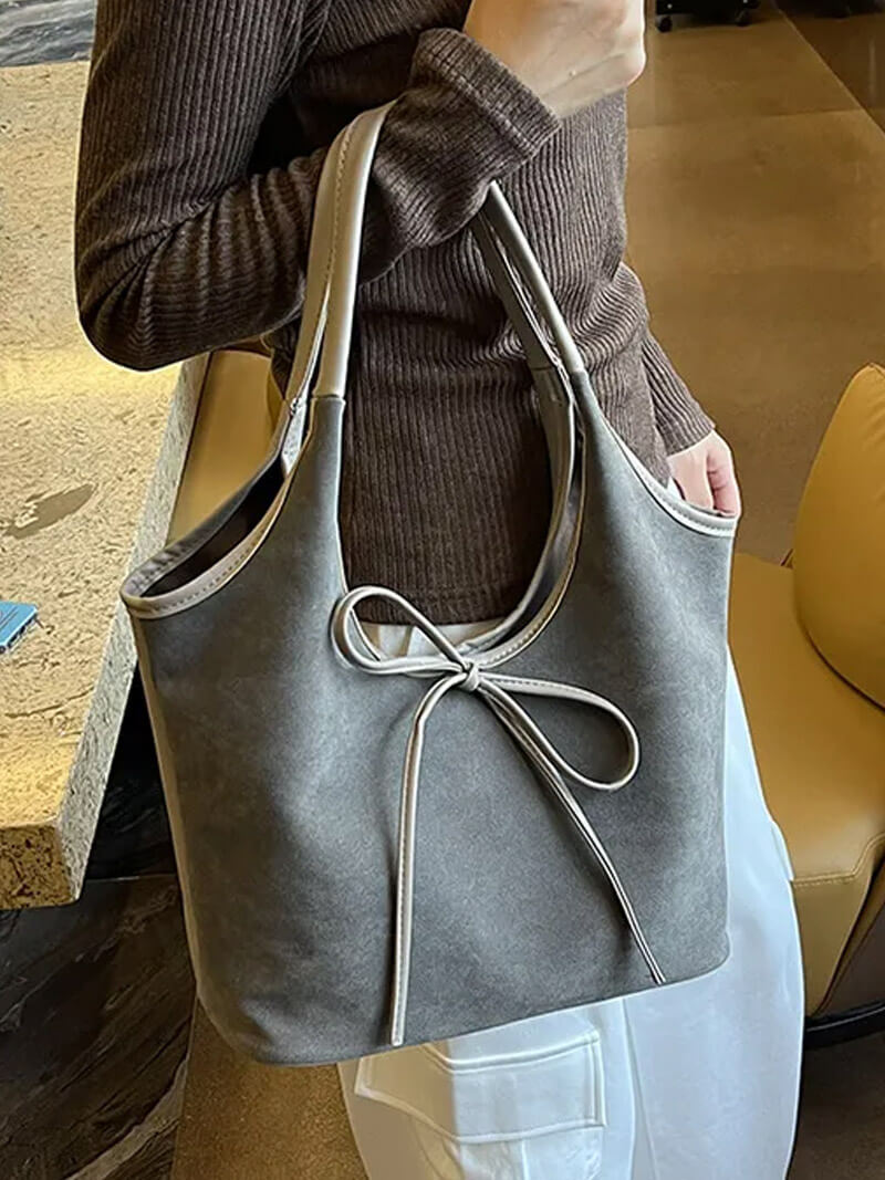 Florence Faux Suede Hobo Shoulder Bag with Bow Detail – view 6
