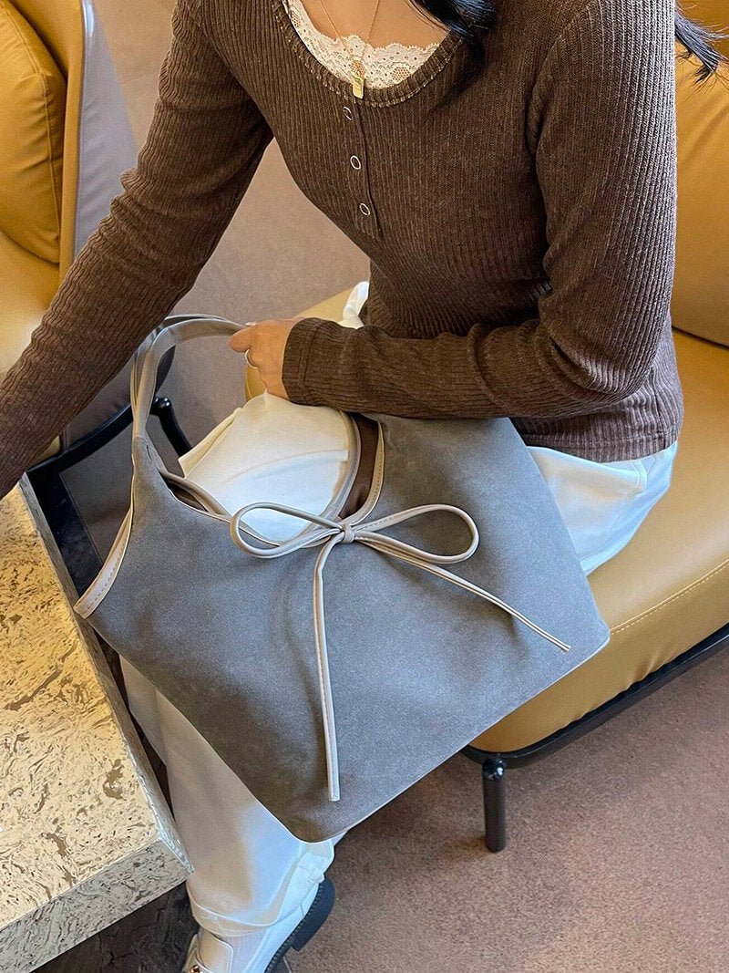 Florence Faux Suede Hobo Shoulder Bag with Bow Detail – view 4