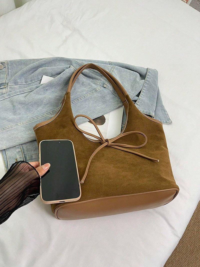 Florence Faux Suede Hobo Shoulder Bag with Bow Detail – view 5