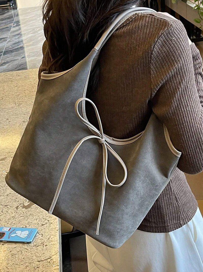 Florence Faux Suede Hobo Shoulder Bag with Bow Detail – view 9