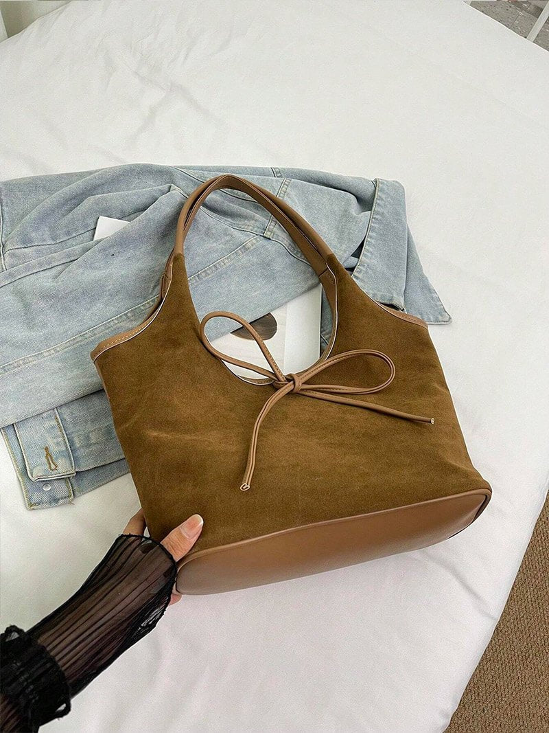 Florence Faux Suede Hobo Shoulder Bag with Bow Detail