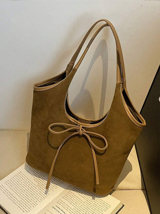Florence Faux Suede Hobo Shoulder Bag with Bow Detail