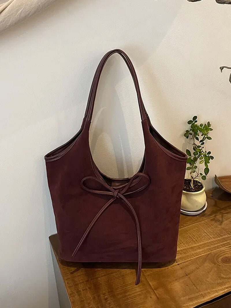 Florence Faux Suede Hobo Shoulder Bag with Bow Detail – view 3