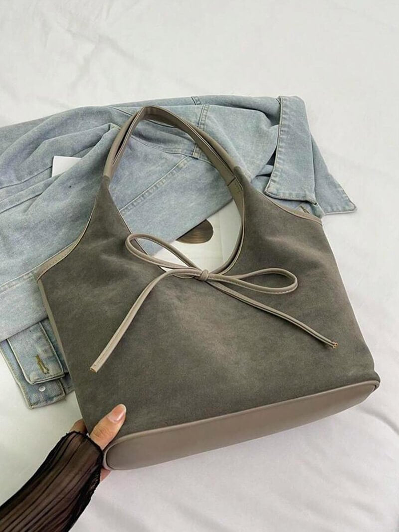 Florence Faux Suede Hobo Shoulder Bag with Bow Detail