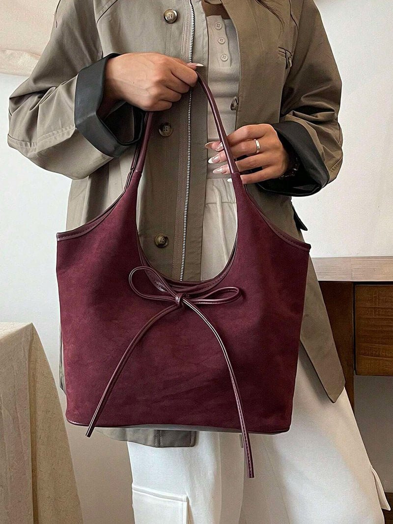 Florence Faux Suede Hobo Shoulder Bag with Bow Detail