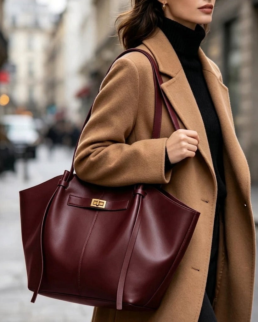 Gerda Winged Vegan Leather Shopper Tote with Turn-Lock
